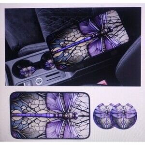 Dragonfly Console Cover & Matching Drink Holder Coasters 3 Pc Set Colorful NIP